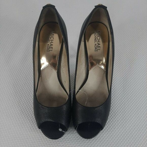 MICHAEL KORS York Platform Black Silver Heel Peep Toe Pump Size 8 Shoes - Picture 4 of 9